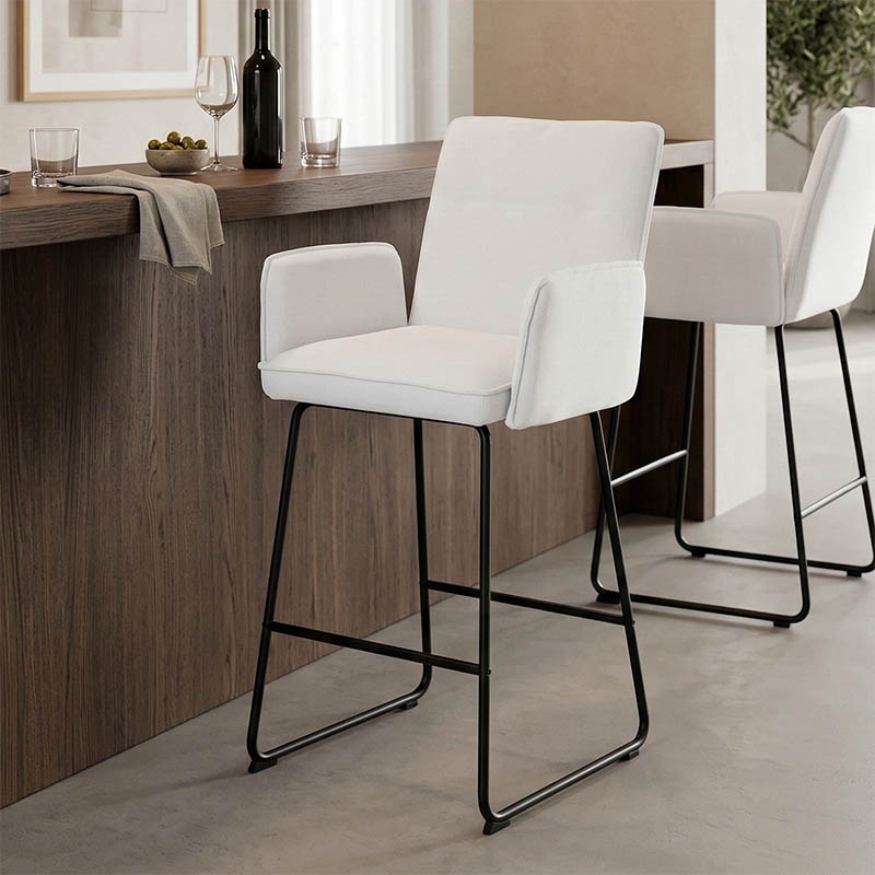 Σκαμπό μπαρ Essential pakoworld ύφασμα λευκό-πόδι μαύρο μεταλλικό 57x64.5x107εκ | 4 τμχ