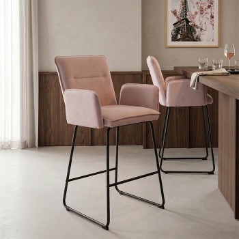 Σκαμπό μπαρ Essential pakoworld ύφασμα σαπιο μήλο-πόδι μαύρο μεταλλικό 57x64.5x107εκ | 4 τμχ