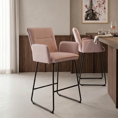 Σκαμπό μπαρ Essential pakoworld ύφασμα σαπιο μήλο-πόδι μαύρο μεταλλικό 57x64.5x107εκ | 4 τμχ