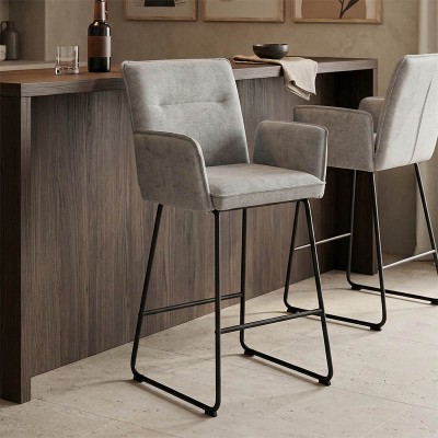 Σκαμπό μπαρ Essential pakoworld ύφασμα γκρι-πόδι μαύρο μεταλλικό 57x64.5x107εκ | 4 τμχ