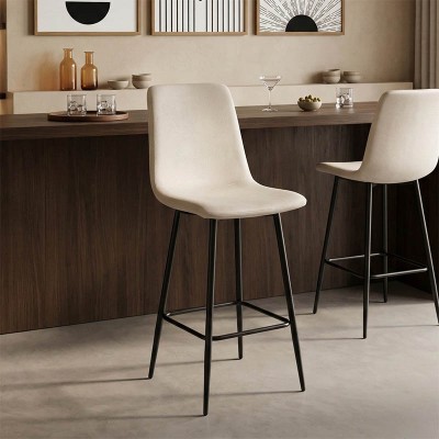 Σκαμπό μπαρ Grato pakoworld ύφασμα μπεζ-πόδι μαύρο μεταλλικό 43.5x55x114εκ | 4 τμχ