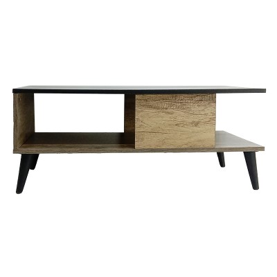 Τραπέζι σαλονιού Moses pakoworld χρώμα μαύρο μαρμάρου-καρυδί 90x54x37.5εκ