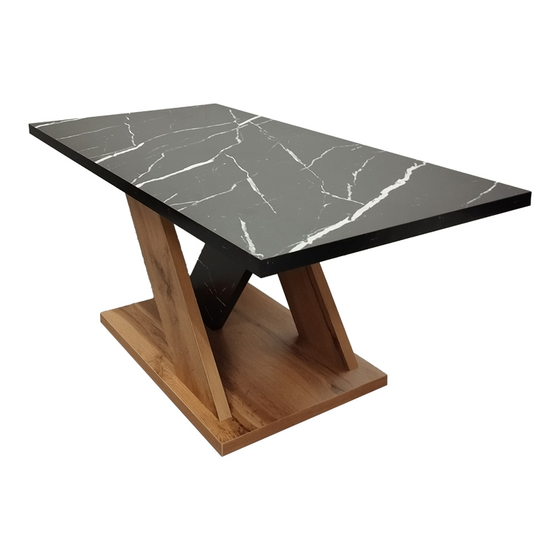 Τραπέζι σαλονιού Solange pakoworld σε sonoma με μαύρη όψη μαρμάρου 110x55x47.5εκ