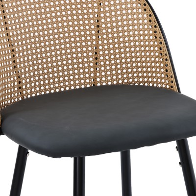 Σκαμπό μπαρ Kace pakoworld pe rattan φυσικό-ανθρακί pu-μαύρο μέταλλο 43x55x102εκ | 2 τμχ