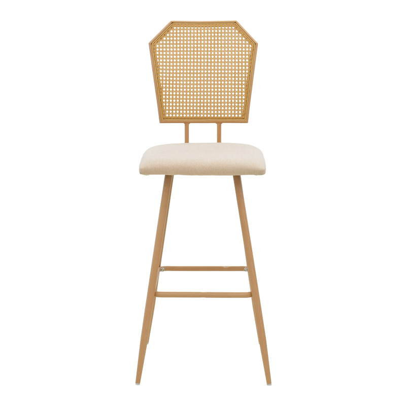 Σκαμπό μπαρ Camilla I pakoworld φυσικό pe rattan με μπεζ ύφασμα και μέταλλο σε φυσική απόχρωση 47.5x58x117εκ | 2 τμχ