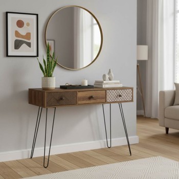 Κονσόλα Boho pakoworld καρυδί με μεταλλικά πόδια 100x50,5x74,5εκ