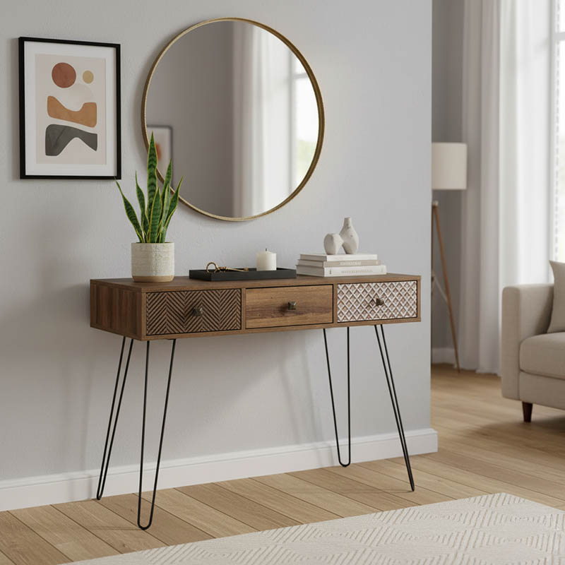 Κονσόλα Boho pakoworld καρυδί με μεταλλικά πόδια 100x50,5x74,5εκ