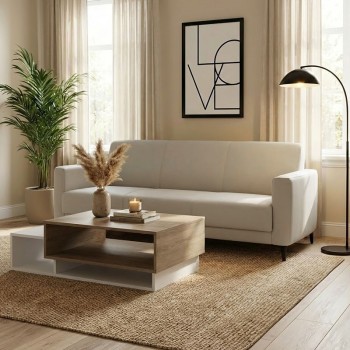 Καναπές τριθέσιος Sidica pakoworld PU σε εκρού απόχρωση 185x82x81εκ