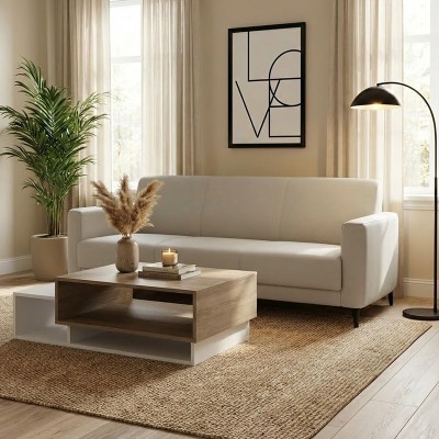 Καναπές τριθέσιος Sidica pakoworld PU σε εκρού απόχρωση 185x82x81εκ