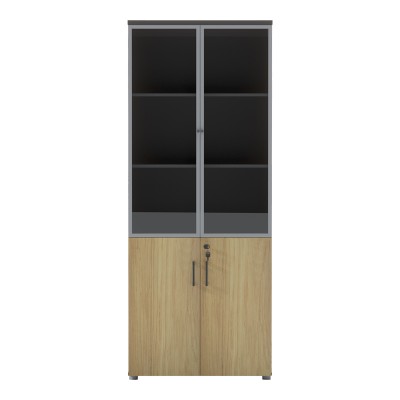 Ντουλάπα γραφείου επαγγελματική με γυάλινες πόρτες Lotus pakoworld σε φυσική-ανθρακί απόχρωση 80x40x200εκ