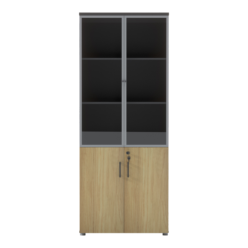 Ντουλάπα γραφείου επαγγελματική με γυάλινες πόρτες Lotus pakoworld σε φυσική-ανθρακί απόχρωση 80x40x200εκ