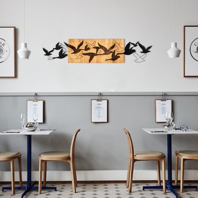 Διακοσμητικό τοίχου Excore pakoworld ξύλο πεύκου σε φυσική απόχρωση με μαύρο μέταλλο 111x3x25εκ