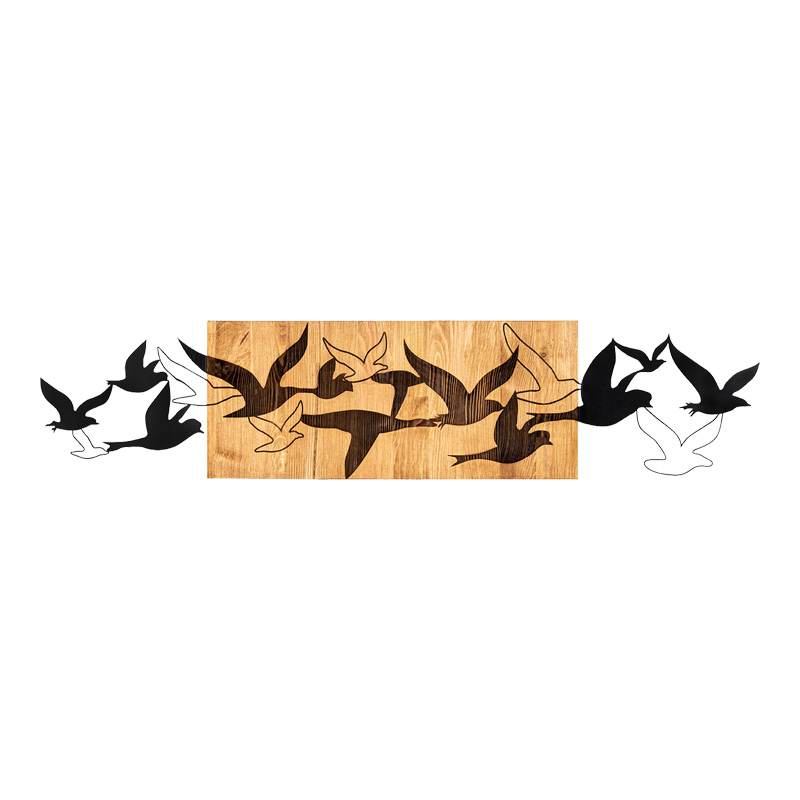 Διακοσμητικό τοίχου Excore pakoworld ξύλο πεύκου σε φυσική απόχρωση με μαύρο μέταλλο 111x3x25εκ