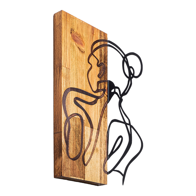 Διακοσμητικό τοίχου Womanel pakoworld ξύλο πεύκου σε φυσική απόχρωση με μαύρο μέταλλο 35x3x50εκ