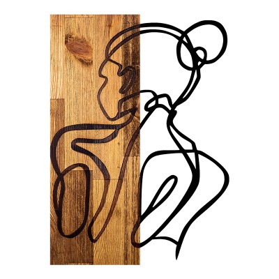 Διακοσμητικό τοίχου Womanel pakoworld ξύλο πεύκου σε φυσική απόχρωση με μαύρο μέταλλο 35x3x50εκ