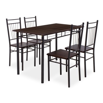 Τραπεζαρία Roza pakoworld σετ 5τμχ χρώμα σκούρο καρυδί - πόδια μαύρο ματ 120x70x75εκ