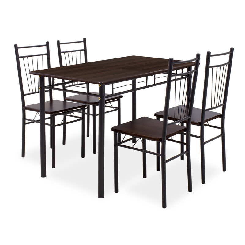 Τραπεζαρία Roza pakoworld σετ 5τμχ χρώμα σκούρο καρυδί - πόδια μαύρο ματ 120x70x75εκ