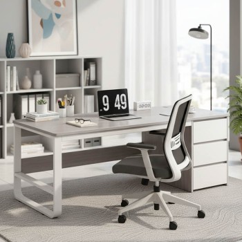 Γραφείο Salto pakoworld με συρταριέρα-MDF γκρι-λευκό 120x48x74εκ