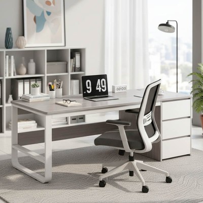 Γραφείο Salto pakoworld με συρταριέρα-MDF γκρι-λευκό 120x48x74εκ