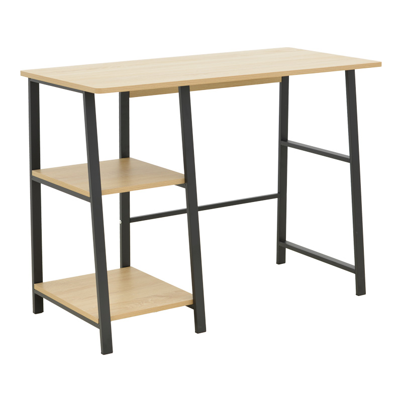 Γραφείο εργασίας Ferje pakoworld με ράφια mdf σε φυσική με μαύρη απόχρωση 100x48x75εκ