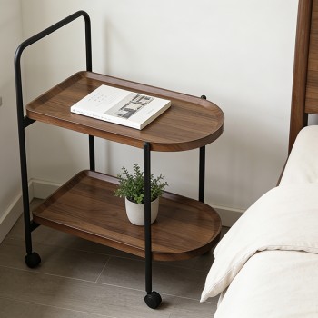 Βοηθητικό τραπέζι Whelea pakoworld τροχήλατο mdf-μέταλλο καρυδί-μαύρο 40x60x69εκ