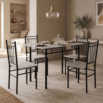 Τραπεζαρία Roza pakoworld σετ 5τμχ mdf sonoma με μεταλλικό μαύρο πόδι 120x65x75εκ