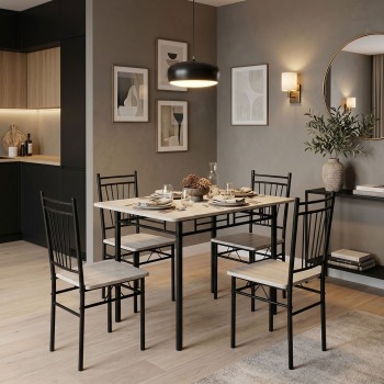 Τραπεζαρία Roza pakoworld σετ 5τμχ mdf sonoma με μεταλλικό μαύρο πόδι 110x60x75εκ