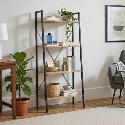 Βιβλιοθήκη- Ραφιέρα Ramon pakoworld φυσικό-μαύρο 60x23x145,5εκ