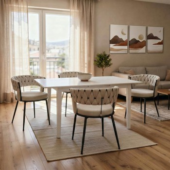 Tραπέζι επεκτεινόμενο Mabor pakoworld ξύλο σε λευκή απόχρωση 120-150x80x73,8εκ