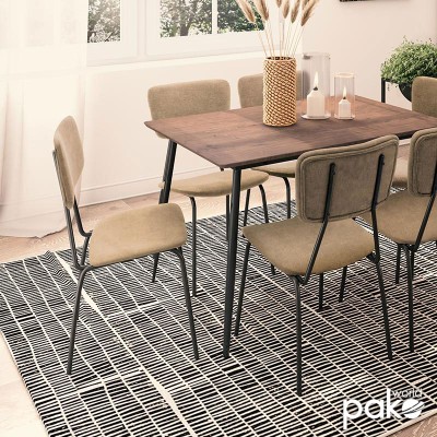 Καρέκλα Tania pakoworld ύφασμα μπεζ antique-μαύρο πόδι | 4 τμχ