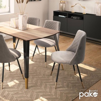 Καρέκλα Giselle pakoworld βελούδο γκρι-μαύρο χρυσό πόδι | 4 τμχ