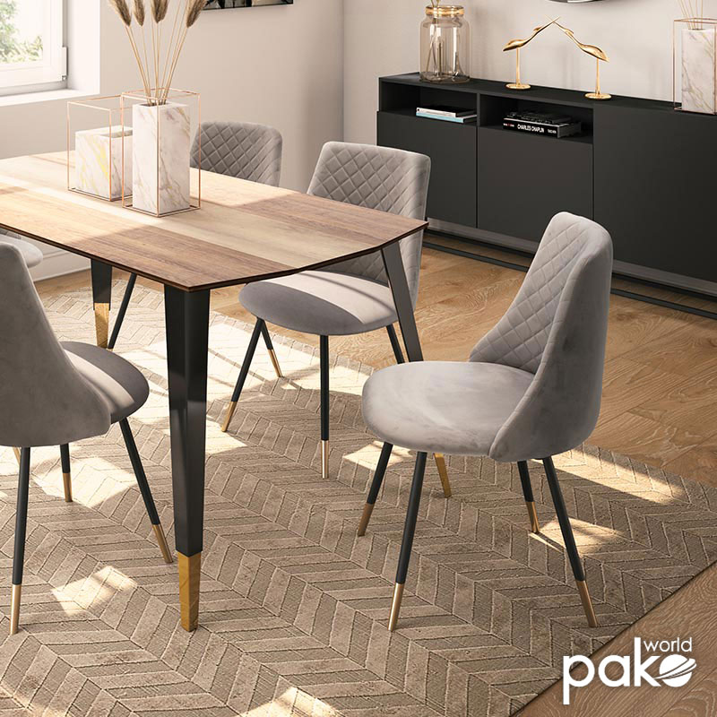 Καρέκλα Giselle pakoworld βελούδο γκρι-μαύρο χρυσό πόδι | 4 τμχ