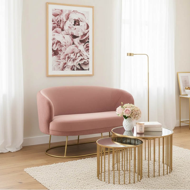 Καναπές 2θέσιος Rony pakoworld βελούδο σάπιο μήλο-χρυσό 132x82x83εκ