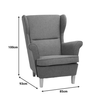 Πολυθρόνα - μπερζέρα Malei pakoworld ύφασμα σε γκρι απόχρωση-ξύλινα πόδια 85x93x100εκ