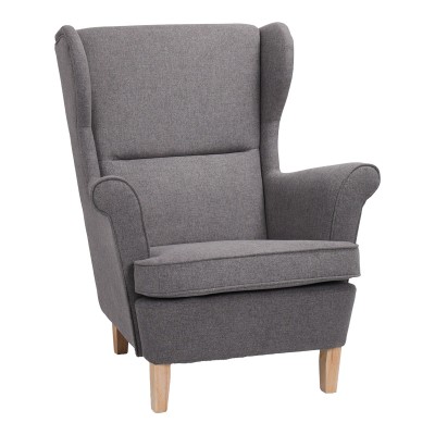 Πολυθρόνα - μπερζέρα Malei pakoworld ύφασμα σε γκρι απόχρωση-ξύλινα πόδια 85x93x100εκ