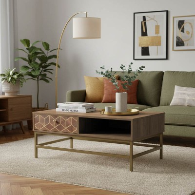 Τραπέζι σαλονιού Brilo Inart καφέ-χρυσό ξύλο 101x59x43εκ