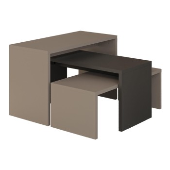 Τραπέζια σαλονιού Kantar pakoworld σετ 3τεμ σε ανθρακί - μόκα απόχρωση 65x30x39εκ