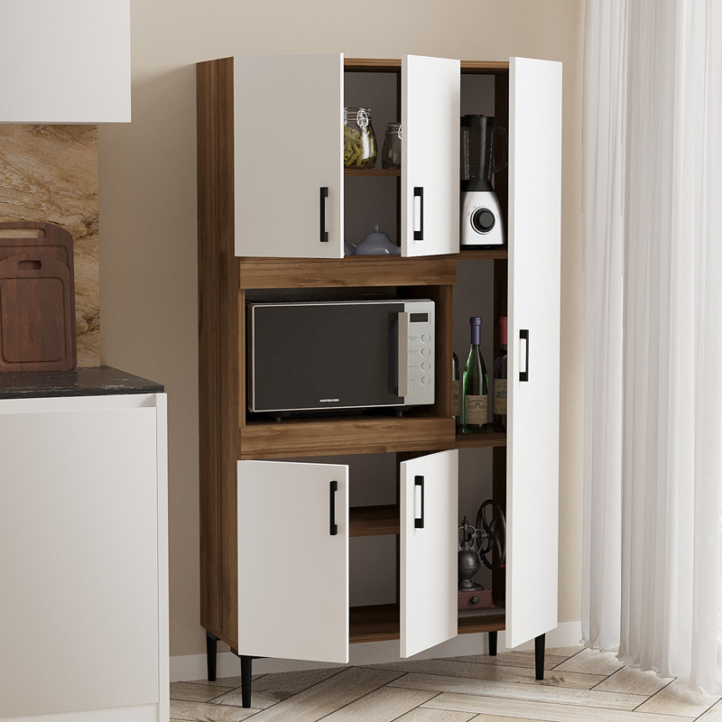 Ντουλάπα κουζίνας Defne pakoworld χρώμα λευκό-καρυδί 89x37.5x160εκ