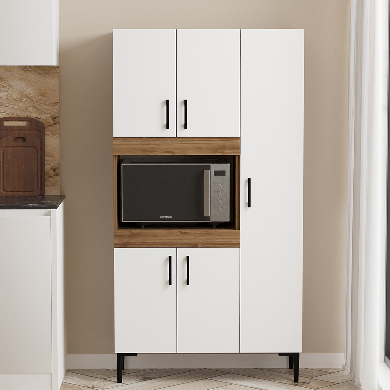 Ντουλάπα κουζίνας Defne pakoworld χρώμα λευκό-καρυδί 89x37.5x160εκ