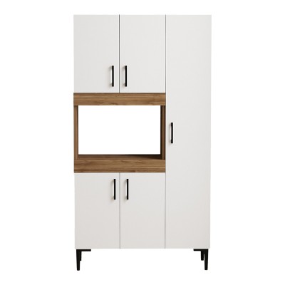 Ντουλάπα κουζίνας Defne pakoworld χρώμα λευκό-καρυδί 89x37.5x160εκ