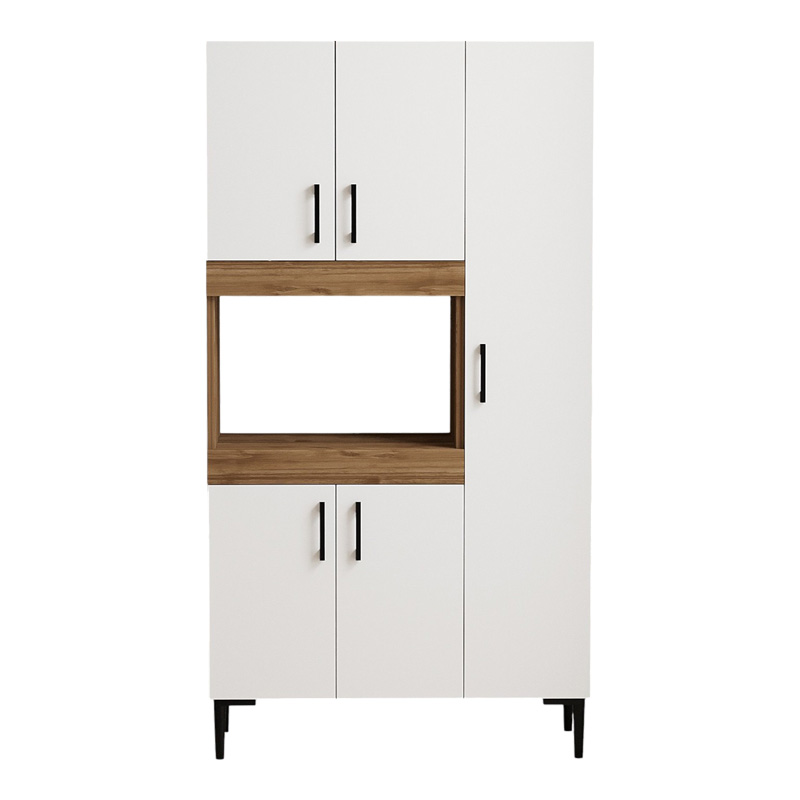 Ντουλάπα κουζίνας Defne pakoworld χρώμα λευκό-καρυδί 89x37.5x160εκ