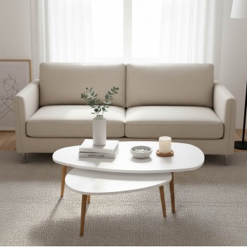 Τραπέζι σαλονιού Monty pakoworld 2 τεμ. σε απόχρωση λευκό-φυσικό 116x46x6εκ