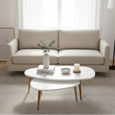 Τραπέζι σαλονιού Monty pakoworld 2 τεμ. σε απόχρωση λευκό-φυσικό 116x46x6εκ