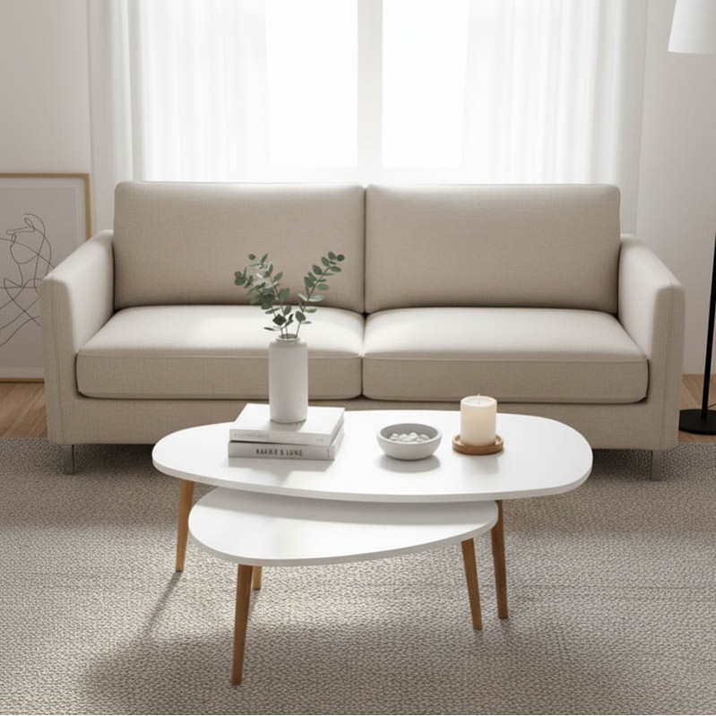 Τραπέζι σαλονιού Monty pakoworld 2 τεμ. σε απόχρωση λευκό-φυσικό 116x46x6εκ