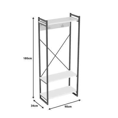 Έπιπλο εισόδου με κρεμάστρα Baker pakoworld μαύρο μέταλλο και μελαμίνη σε λευκή απόχρωση 90x34x180εκ