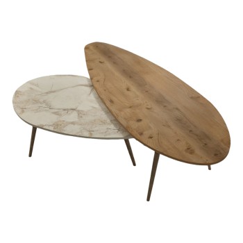 Τραπέζι σαλονιού Monty pakoworld 2 τεμ σε απόχρωση φυσικό-μπεζ μαρμάρου 116x46x46εκ