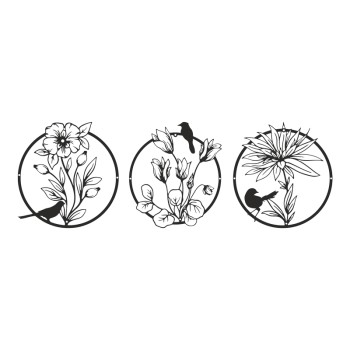 Διακοσμητικό τοίχου Renka pakooworld σετ 3τεμ μαύρο μεταλλικό Φ30x0,15εκ