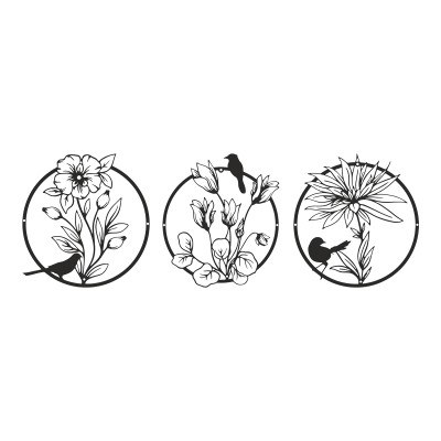 Διακοσμητικό τοίχου Renka pakooworld σετ 3τεμ μαύρο μεταλλικό Φ30x0,15εκ