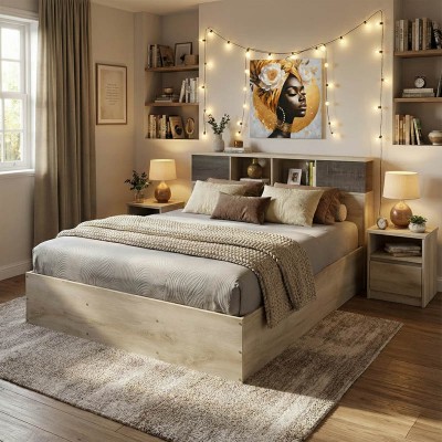 Κρεβάτι OLYMPUS pakoworld σε χρώμα castillo oak 140x200εκ