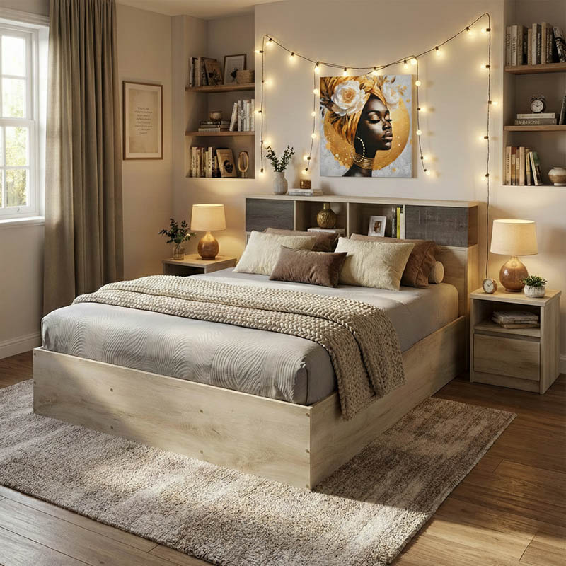 Κρεβάτι OLYMPUS pakoworld σε χρώμα castillo oak 140x200εκ